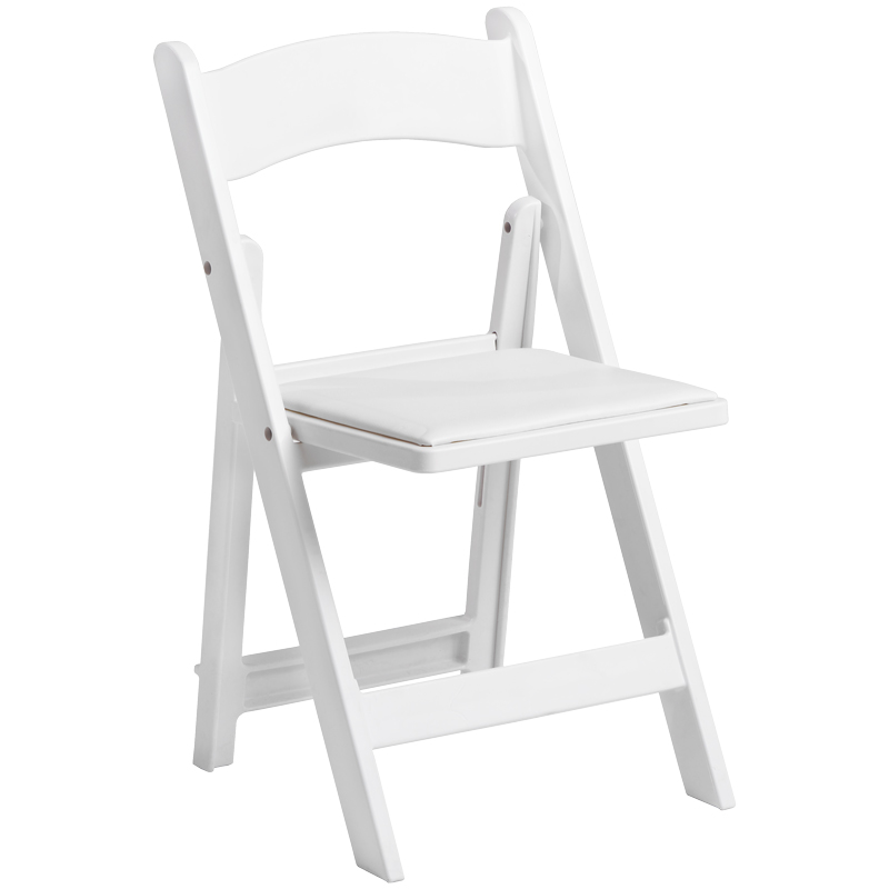 4 White Resin Folding Chair Commercial Stackable Wedding Chair w/Padded Seat 